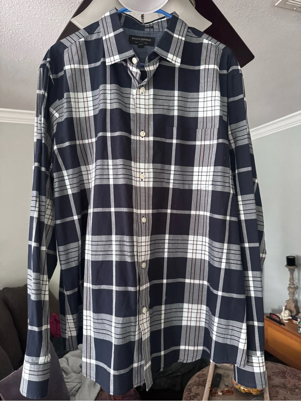 Banana Republic Navy and White Plaid Button-Down Shirt